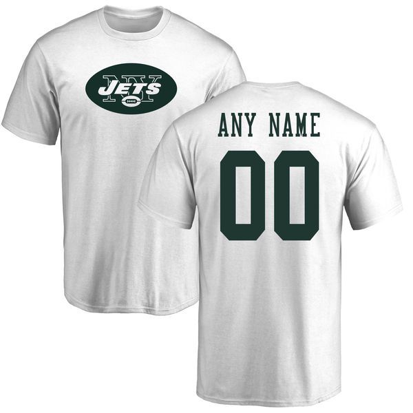 Men New York Jets NFL Pro Line White Custom Name and Number Logo T-Shirt->->Sports Accessory